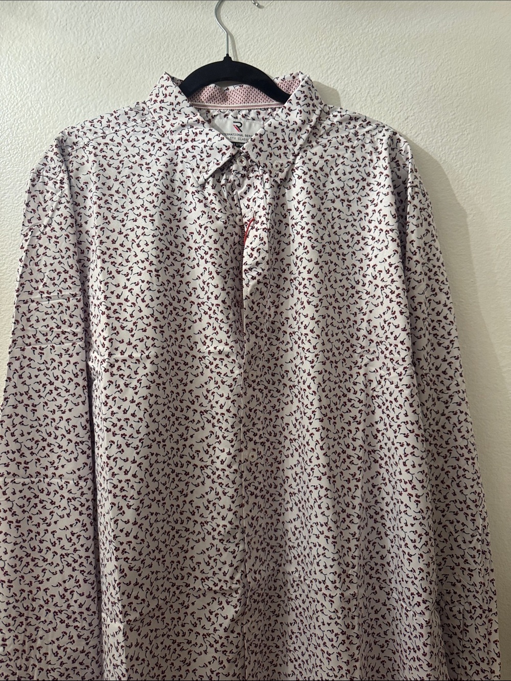 INC International Concepts White Button-Down Shirt with Maroon Print